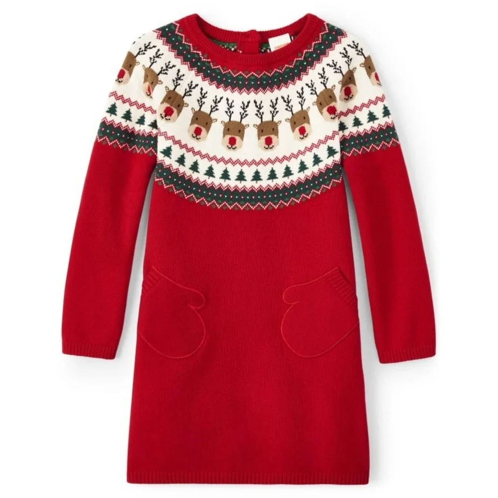 Gymboree Fair Isle Knit Reindeer Christmas Dress 8 VGUC